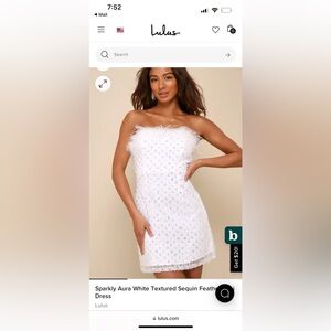 Lulu's Sparkly Aura White Textured Sequin Feather Mini Dress